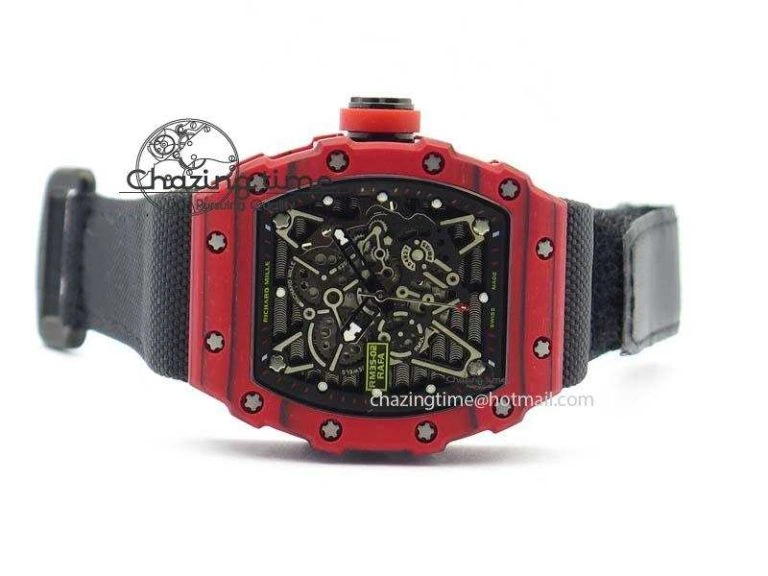 RM 035-2 Red Carbon Black Inner Bezel Skeleton Dial On Black Nylon Strap MIYOTA9015