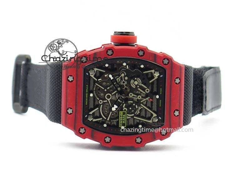 RM 035-2 Red Carbon Black Inner Bezel Skeleton Dial On Black Nylon Strap MIYOTA9015