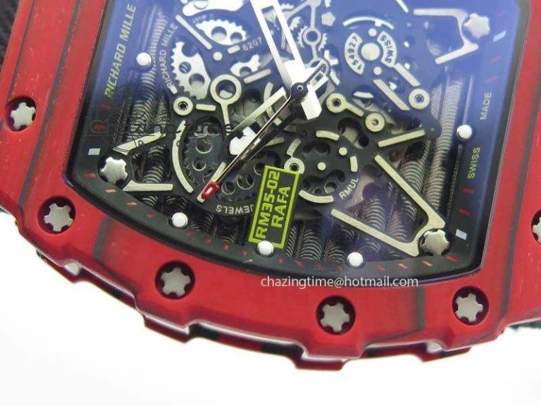RM 035-2 Red Carbon Black Inner Bezel Skeleton Dial On Black Nylon Strap MIYOTA9015