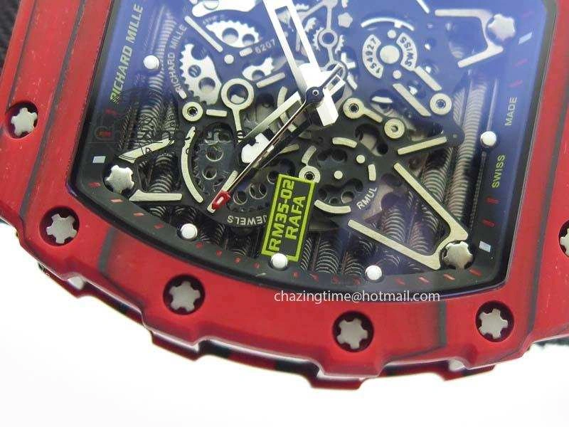 RM 035-2 Red Carbon Black Inner Bezel Skeleton Dial On Black Nylon Strap MIYOTA9015