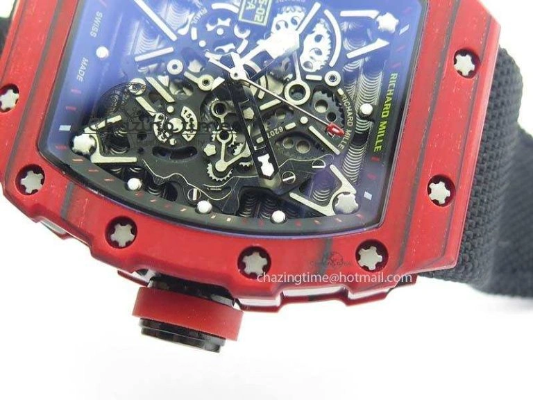 RM 035-2 Red Carbon Black Inner Bezel Skeleton Dial On Black Nylon Strap MIYOTA9015