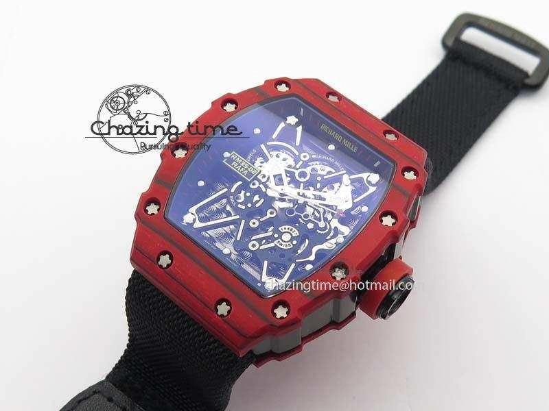 RM 035-2 Red Carbon Black Inner Bezel Skeleton Dial On Black Nylon Strap MIYOTA9015