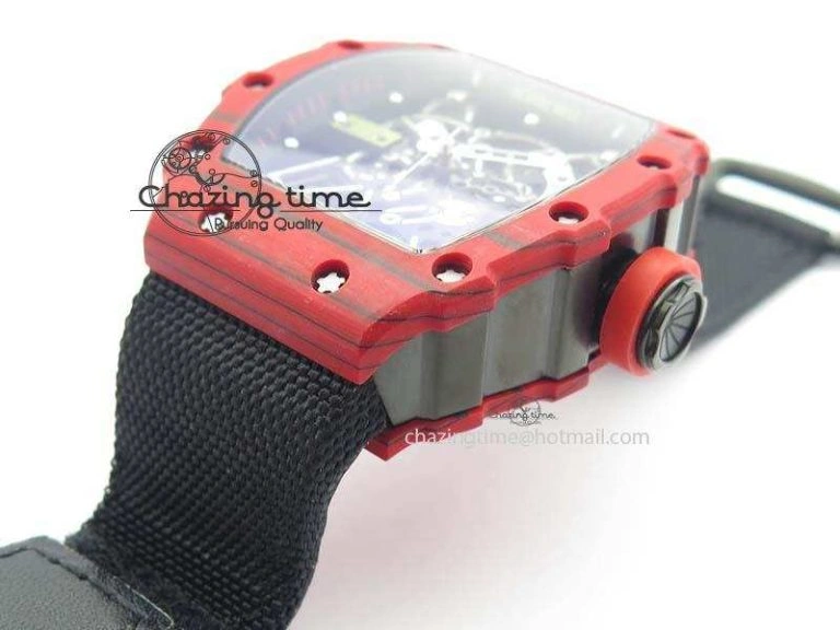 RM 035-2 Red Carbon Black Inner Bezel Skeleton Dial On Black Nylon Strap MIYOTA9015