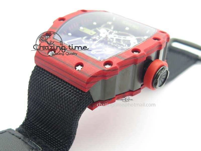 RM 035-2 Red Carbon Black Inner Bezel Skeleton Dial On Black Nylon Strap MIYOTA9015