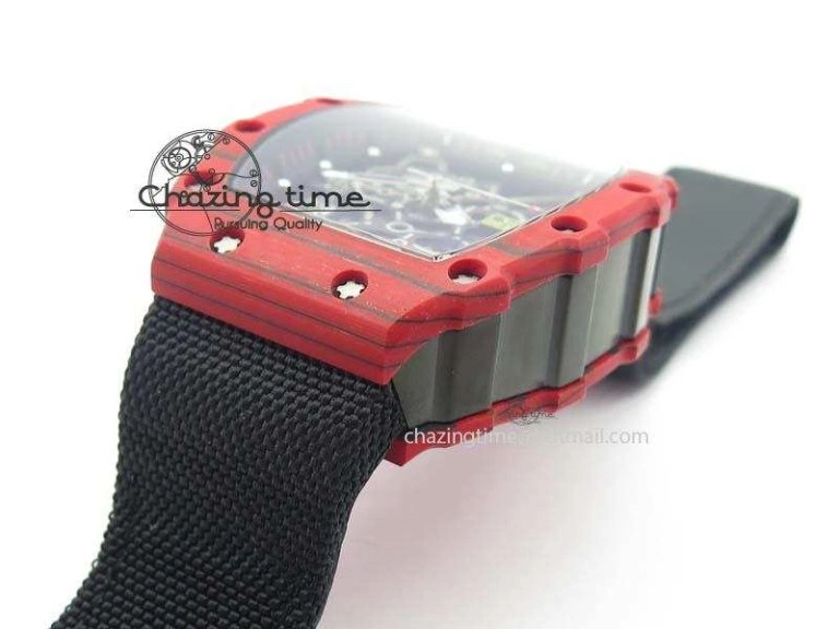 RM 035-2 Red Carbon Black Inner Bezel Skeleton Dial On Black Nylon Strap MIYOTA9015