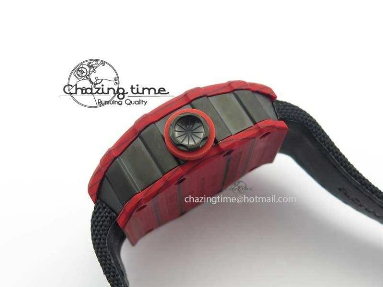 RM 035-2 Red Carbon Black Inner Bezel Skeleton Dial On Black Nylon Strap MIYOTA9015