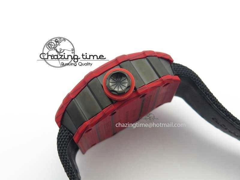 RM 035-2 Red Carbon Black Inner Bezel Skeleton Dial On Black Nylon Strap MIYOTA9015