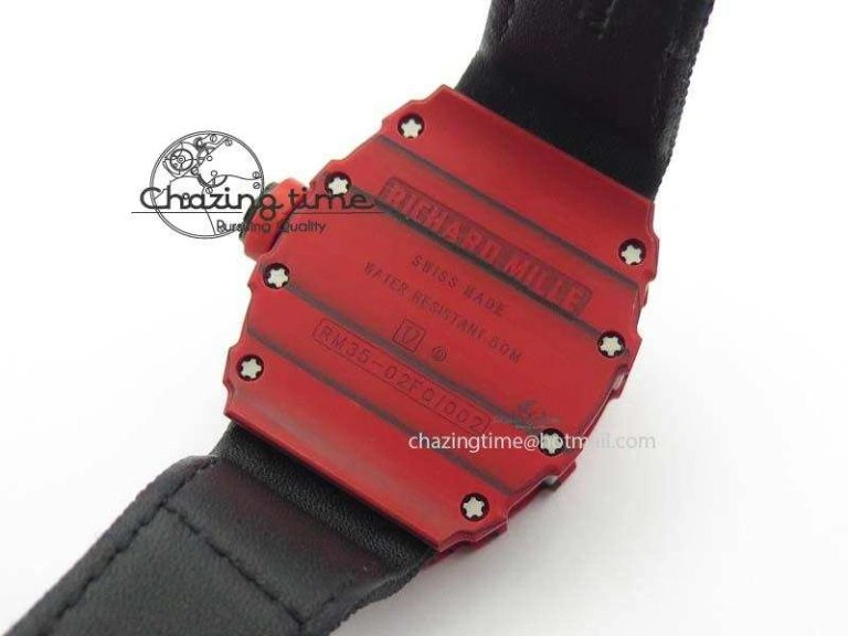 RM 035-2 Red Carbon Black Inner Bezel Skeleton Dial On Black Nylon Strap MIYOTA9015