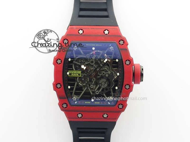 RM 035-2 Red Carbon Black Inner Bezel Skeleton Dial On Black Rubber Strap MIYOTA9015