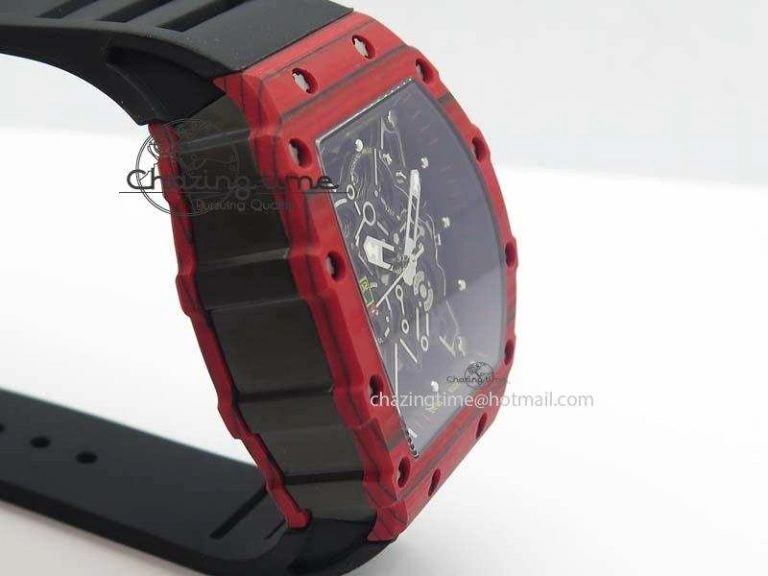 RM 035-2 Red Carbon Black Inner Bezel Skeleton Dial On Black Rubber Strap MIYOTA9015