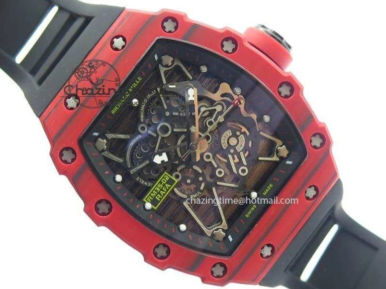 RM 035-2 Red Carbon Black Inner Bezel Skeleton Dial On Black Rubber Strap MIYOTA9015