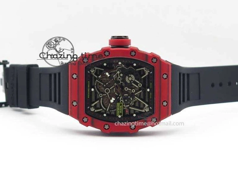 RM 035-2 Red Carbon Black Inner Bezel Skeleton Dial On Black Rubber Strap MIYOTA9015
