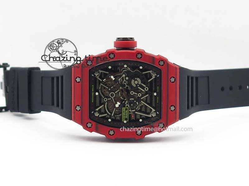 RM 035-2 Red Carbon Black Inner Bezel Skeleton Dial On Black Rubber Strap MIYOTA9015