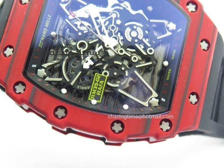 RM 035-2 Red Carbon Black Inner Bezel Skeleton Dial On Black Rubber Strap MIYOTA9015