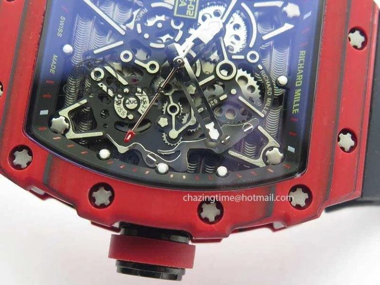RM 035-2 Red Carbon Black Inner Bezel Skeleton Dial On Black Rubber Strap MIYOTA9015
