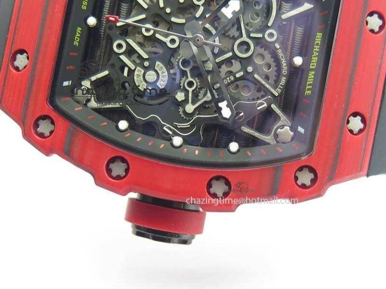 RM 035-2 Red Carbon Black Inner Bezel Skeleton Dial On Black Rubber Strap MIYOTA9015
