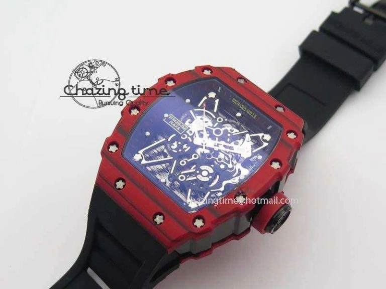 RM 035-2 Red Carbon Black Inner Bezel Skeleton Dial On Black Rubber Strap MIYOTA9015