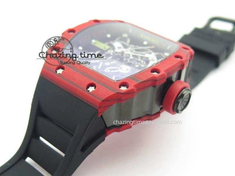 RM 035-2 Red Carbon Black Inner Bezel Skeleton Dial On Black Rubber Strap MIYOTA9015