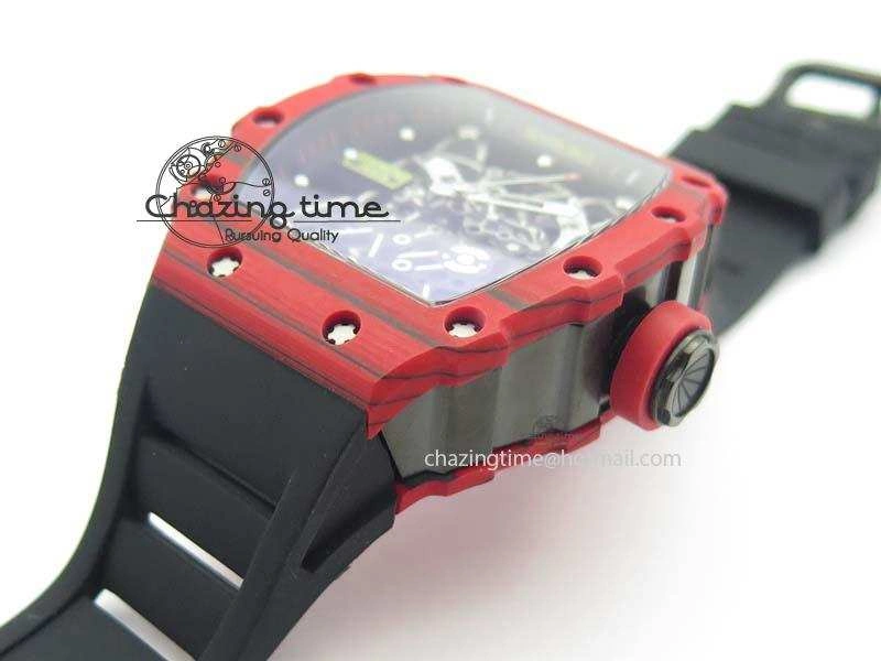RM 035-2 Red Carbon Black Inner Bezel Skeleton Dial On Black Rubber Strap MIYOTA9015