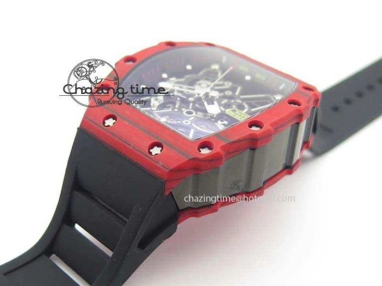 RM 035-2 Red Carbon Black Inner Bezel Skeleton Dial On Black Rubber Strap MIYOTA9015