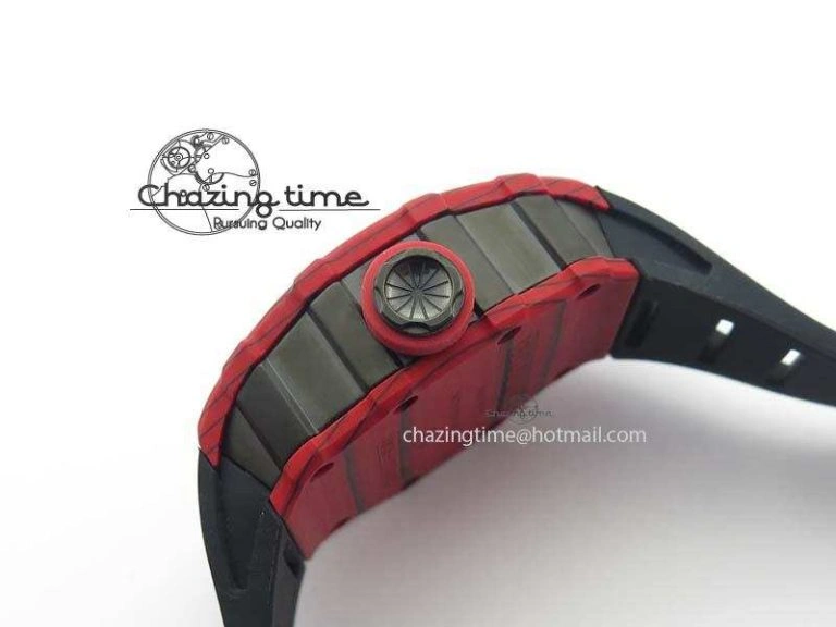RM 035-2 Red Carbon Black Inner Bezel Skeleton Dial On Black Rubber Strap MIYOTA9015