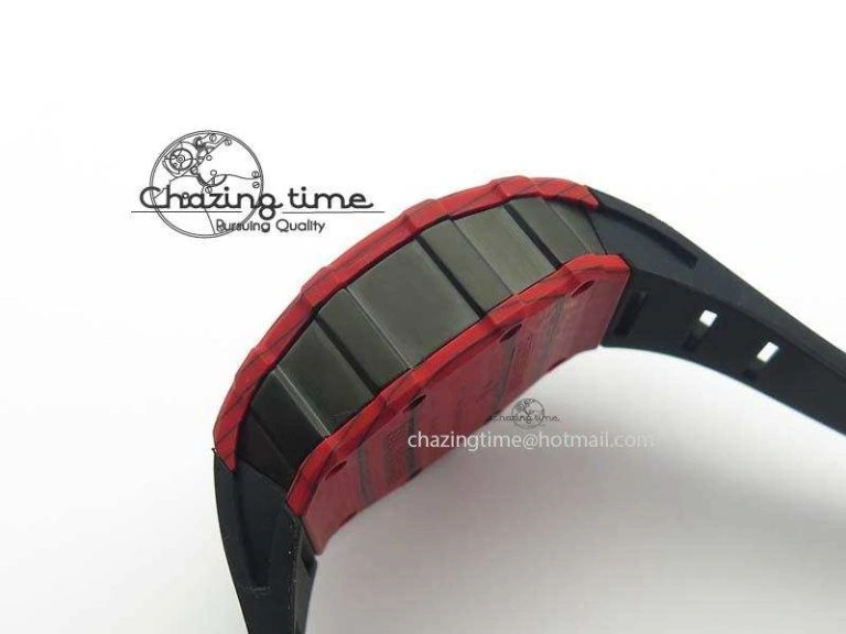 RM 035-2 Red Carbon Black Inner Bezel Skeleton Dial On Black Rubber Strap MIYOTA9015