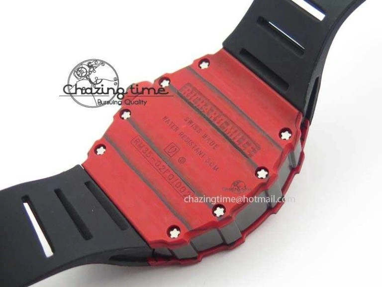 RM 035-2 Red Carbon Black Inner Bezel Skeleton Dial On Black Rubber Strap MIYOTA9015