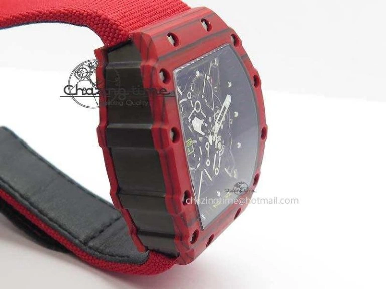 RM 035-2 Red Carbon Black Inner Bezel Skeleton Dial On Red Nylon Strap MIYOTA9015