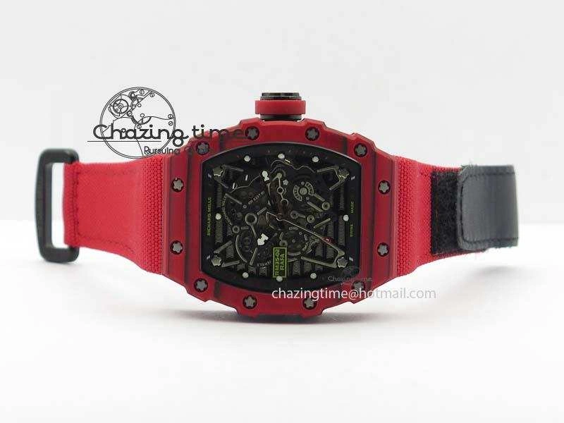 RM 035-2 Red Carbon Black Inner Bezel Skeleton Dial On Red Nylon Strap MIYOTA9015