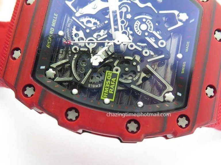 RM 035-2 Red Carbon Black Inner Bezel Skeleton Dial On Red Nylon Strap MIYOTA9015