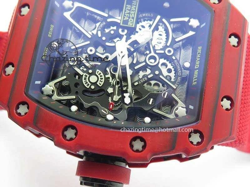 RM 035-2 Red Carbon Black Inner Bezel Skeleton Dial On Red Nylon Strap MIYOTA9015