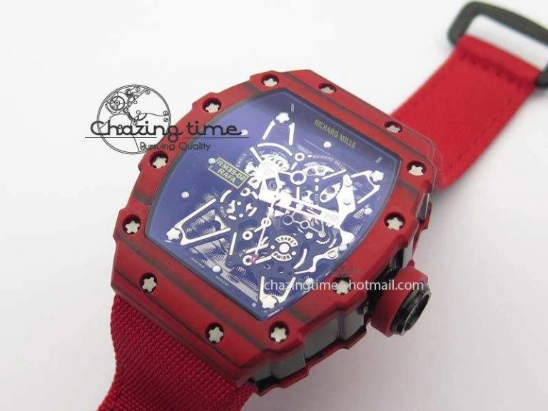 RM 035-2 Red Carbon Black Inner Bezel Skeleton Dial On Red Nylon Strap MIYOTA9015