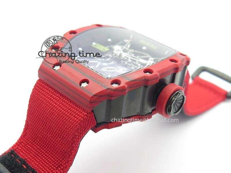 RM 035-2 Red Carbon Black Inner Bezel Skeleton Dial On Red Nylon Strap MIYOTA9015