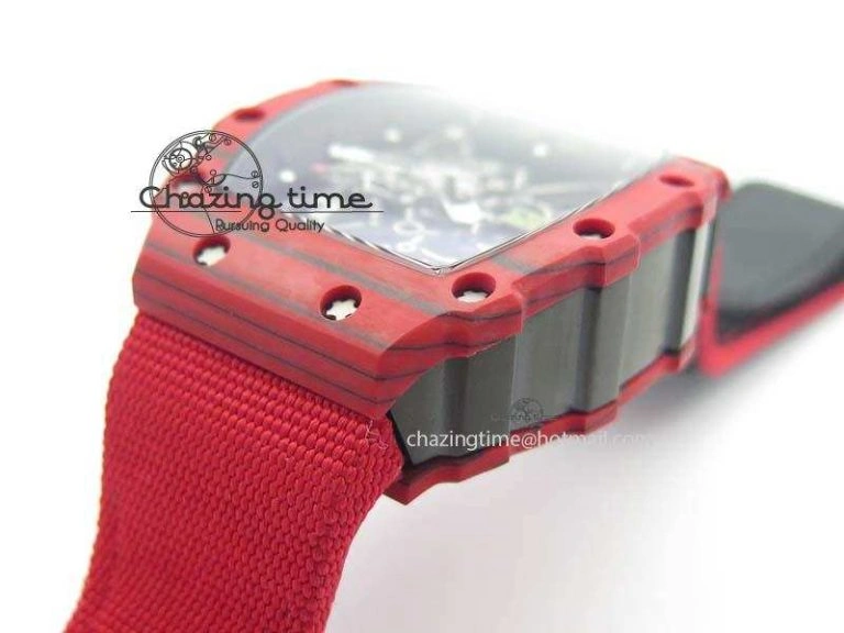 RM 035-2 Red Carbon Black Inner Bezel Skeleton Dial On Red Nylon Strap MIYOTA9015