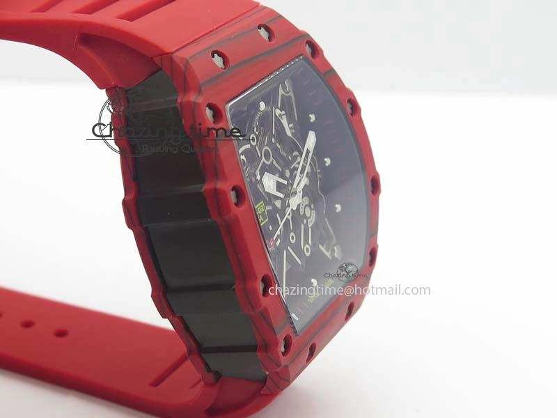 RM 035-2 Red Carbon Black Inner Bezel Skeleton Dial On Red Rubber Strap MIYOTA9015
