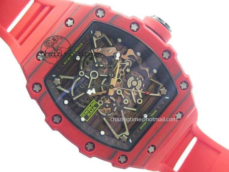 RM 035-2 Red Carbon Black Inner Bezel Skeleton Dial On Red Rubber Strap MIYOTA9015