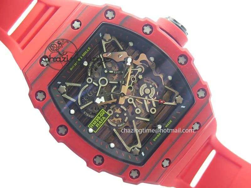 RM 035-2 Red Carbon Black Inner Bezel Skeleton Dial On Red Rubber Strap MIYOTA9015