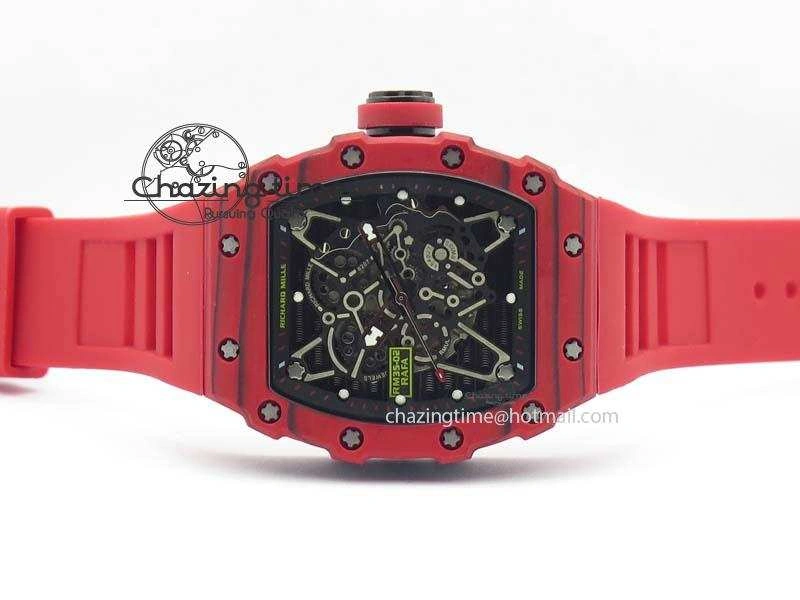RM 035-2 Red Carbon Black Inner Bezel Skeleton Dial On Red Rubber Strap MIYOTA9015