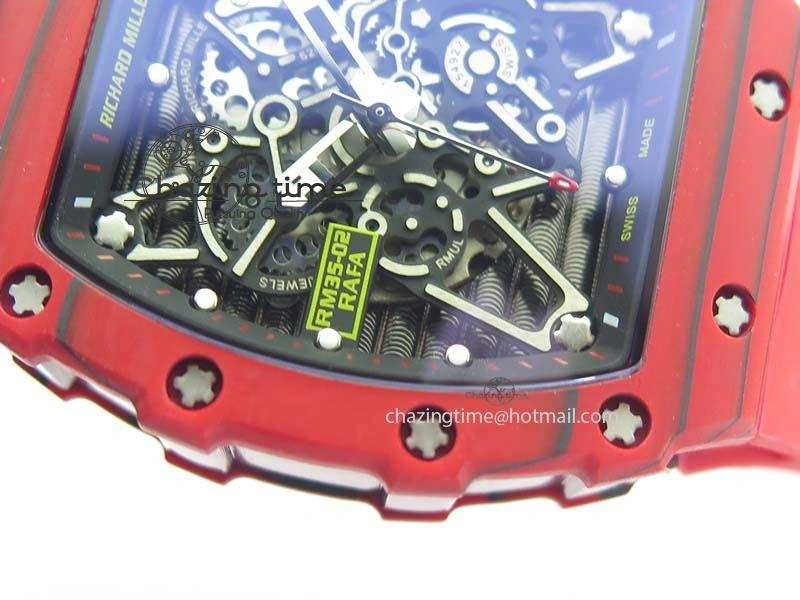 RM 035-2 Red Carbon Black Inner Bezel Skeleton Dial On Red Rubber Strap MIYOTA9015
