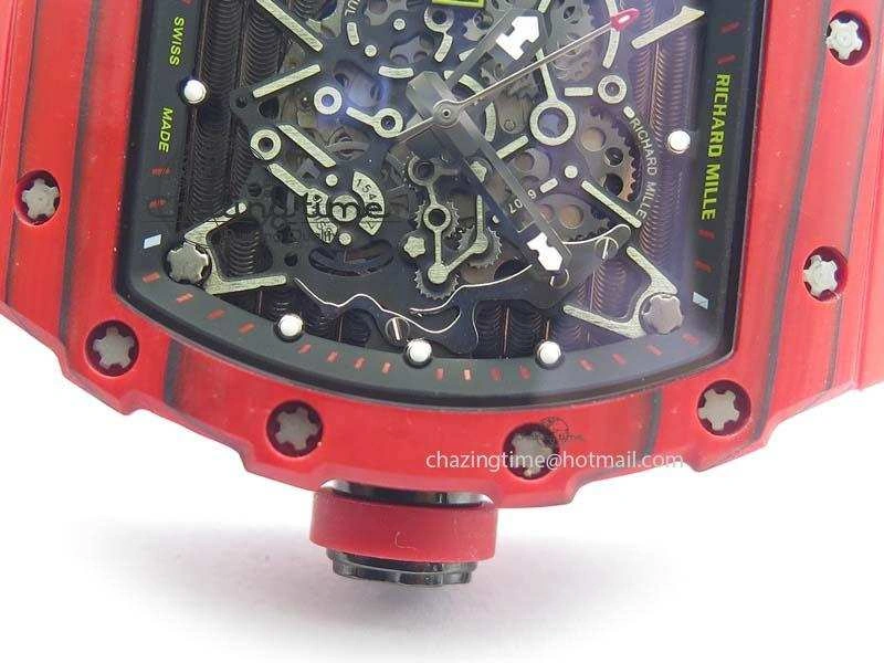RM 035-2 Red Carbon Black Inner Bezel Skeleton Dial On Red Rubber Strap MIYOTA9015