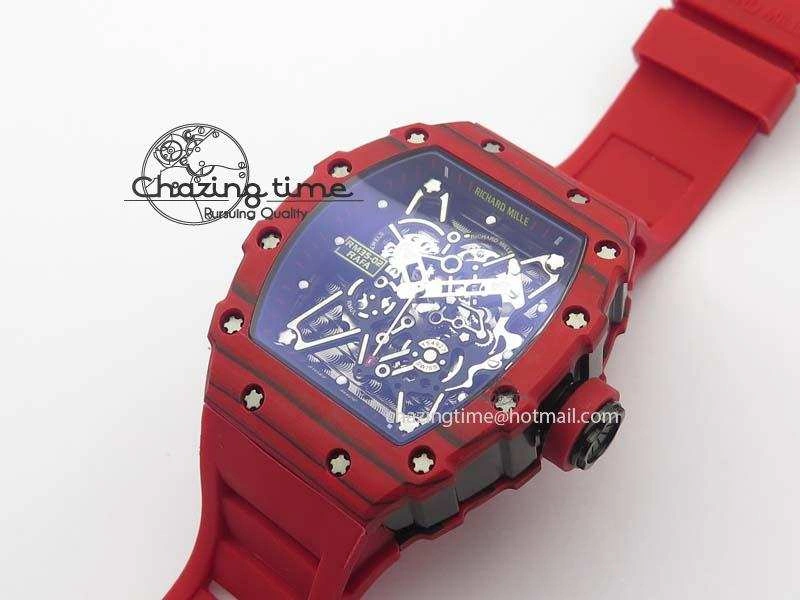 RM 035-2 Red Carbon Black Inner Bezel Skeleton Dial On Red Rubber Strap MIYOTA9015