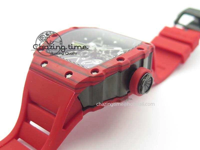 RM 035-2 Red Carbon Black Inner Bezel Skeleton Dial On Red Rubber Strap MIYOTA9015