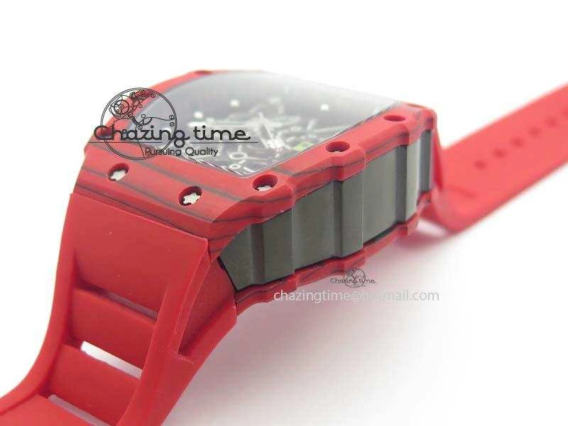RM 035-2 Red Carbon Black Inner Bezel Skeleton Dial On Red Rubber Strap MIYOTA9015