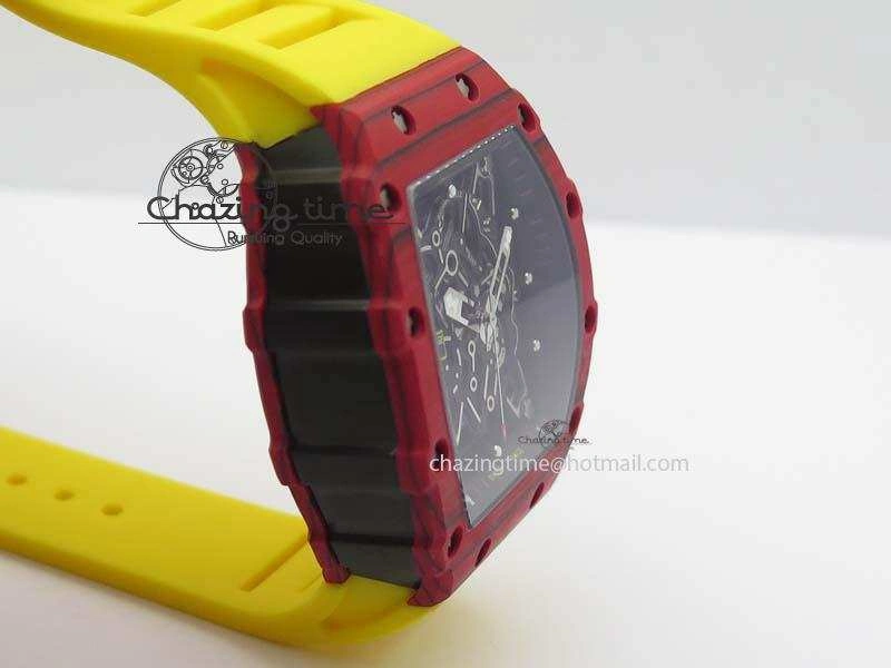 RM 035-2 Red Carbon Black Inner Bezel Skeleton Dial On Yellow Rubber Strap MIYOTA9015