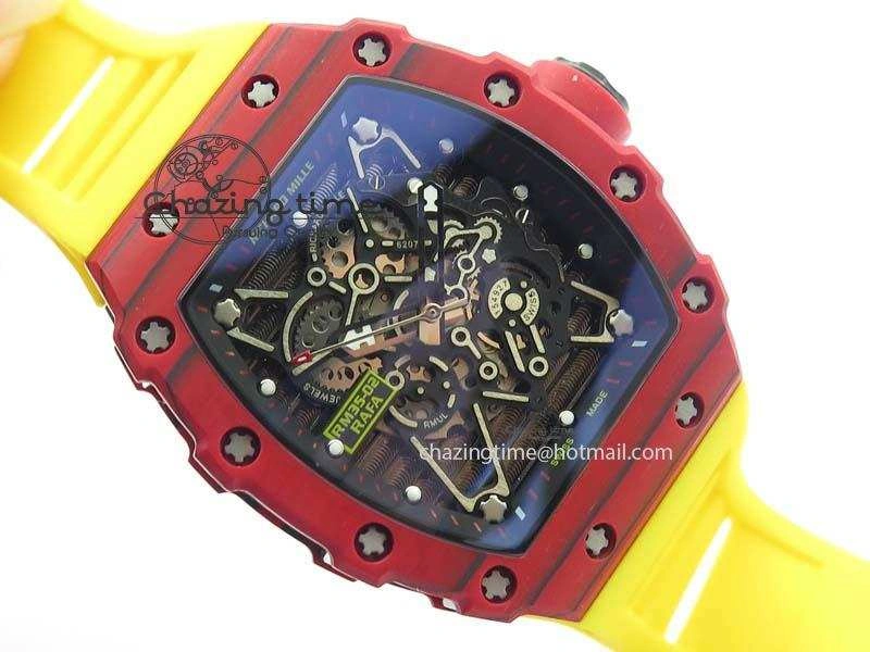 RM 035-2 Red Carbon Black Inner Bezel Skeleton Dial On Yellow Rubber Strap MIYOTA9015