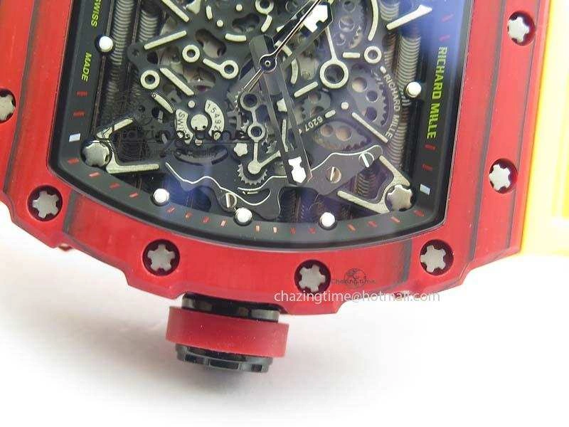 RM 035-2 Red Carbon Black Inner Bezel Skeleton Dial On Yellow Rubber Strap MIYOTA9015