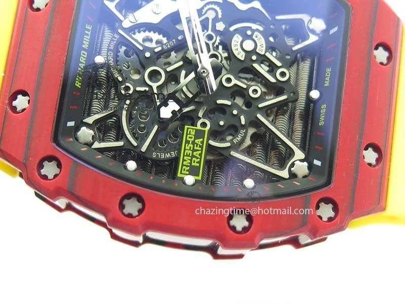 RM 035-2 Red Carbon Black Inner Bezel Skeleton Dial On Yellow Rubber Strap MIYOTA9015