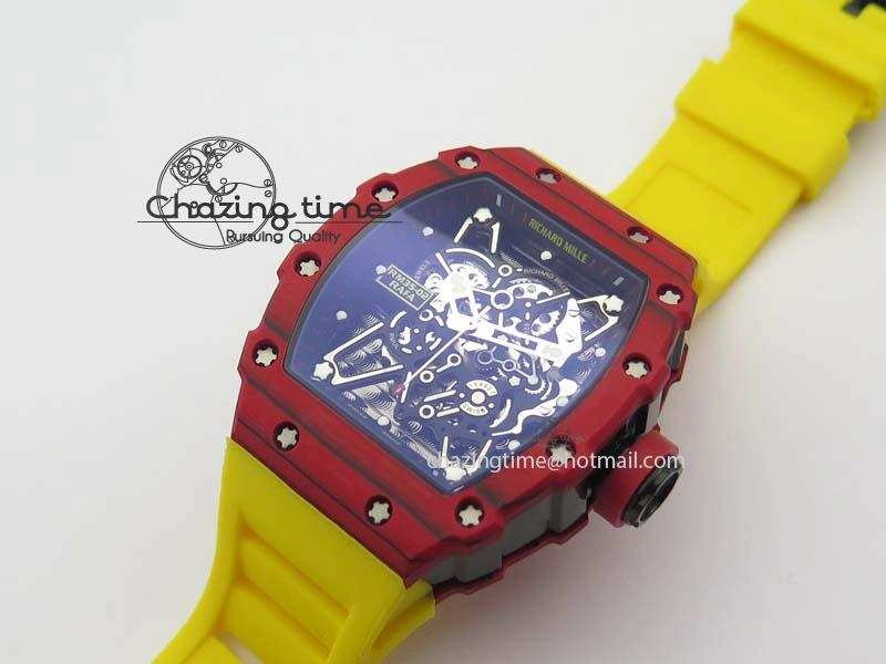 RM 035-2 Red Carbon Black Inner Bezel Skeleton Dial On Yellow Rubber Strap MIYOTA9015