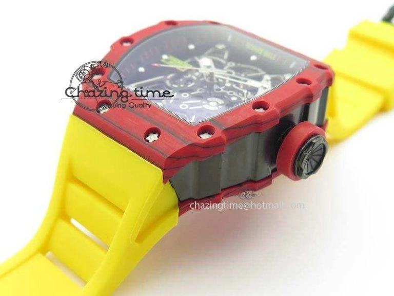 RM 035-2 Red Carbon Black Inner Bezel Skeleton Dial On Yellow Rubber Strap MIYOTA9015