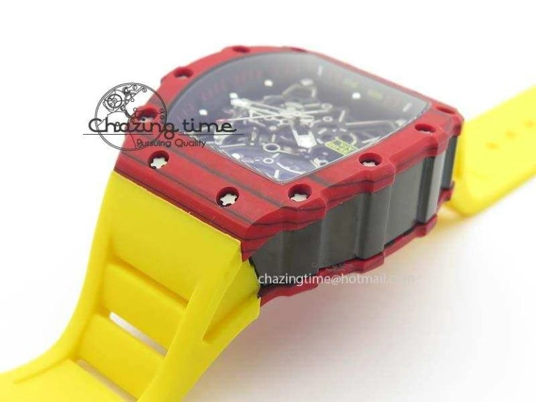 RM 035-2 Red Carbon Black Inner Bezel Skeleton Dial On Yellow Rubber Strap MIYOTA9015